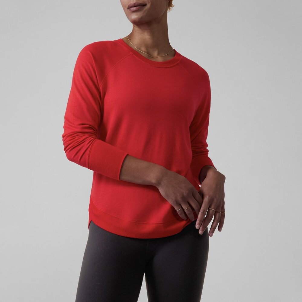 Athleta Beyond Soft Matador Red Long Sleeve Mindset Sweatshirt Top Size S